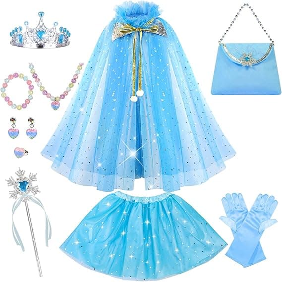 Blå Prinsessekjole Sæt med Kappe & Tiara til Piger 3-8 År[ZHE] Blue