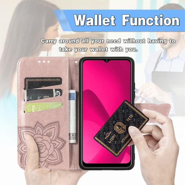 iPhone 17 Nahkakotelo kohokuvioidulla perhoskukalla Rosa