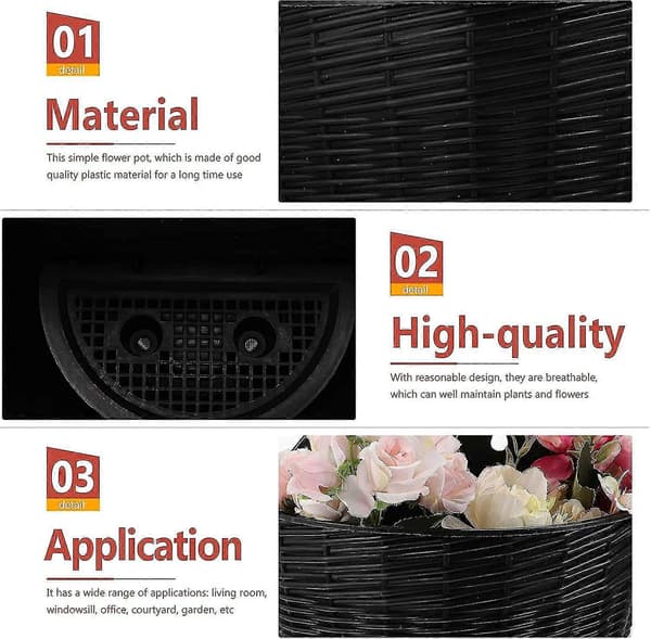 Wall Mounted Hanging Flower Boxes, Plastic Flower Pots for Fence with Hooks, Black T Black