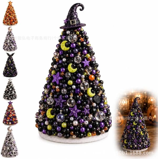 DIY Beaded Halloween Tree Craft Kit, Creative Decoration Set for Kids and Adults, 8 Spooky Themes D