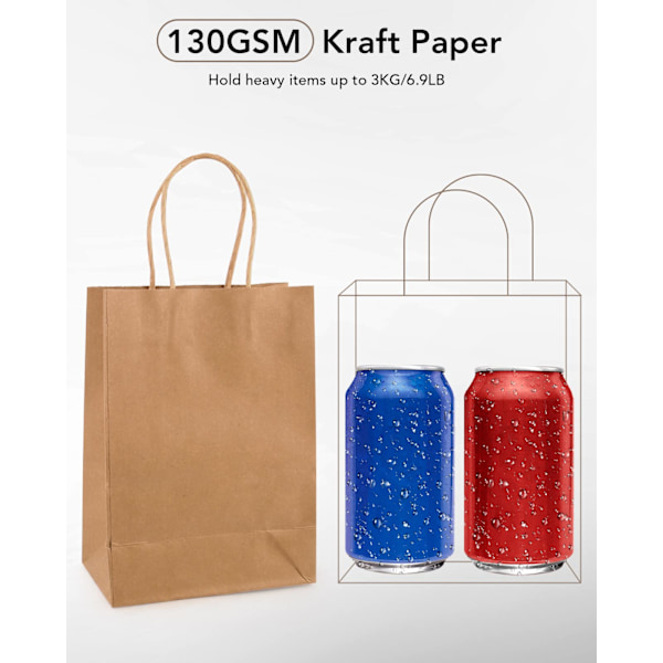 Papirposer med håndtak 30-pakning, gaveposer, 15x21x8cm (brun)