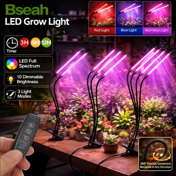 Full Spectrum LED Växtlampa för Inomhusbruk med Timer Dimbar Clip-4 Tubes Purple