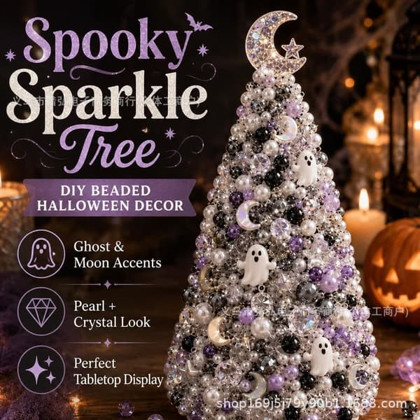 DIY Beaded Halloween Tree Craft Kit, Creative Decoration Set for Kids and Adults, 8 Spooky Themes D