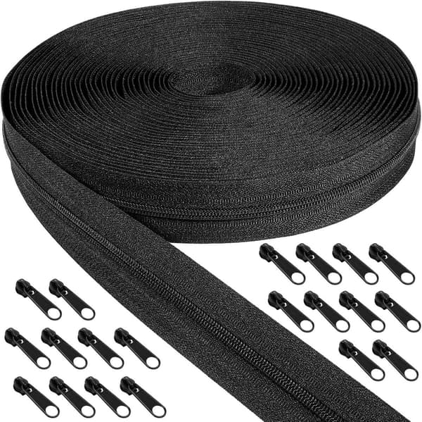 Endeløs lynlås sort 20 metal lynlåse 5mm 10m nylon metervare