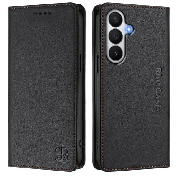 Samsung Galaxy S26 5G Case with Double Foldable Magnetic Suction Function in RFID Leather Svart