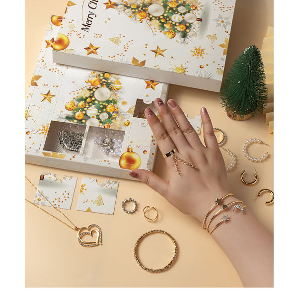 Adventskalender 2024 Julegavekalender Nedtelling Advent Smykker Blind Box Ørepynt Halskjede Armbånd - Stil R3
