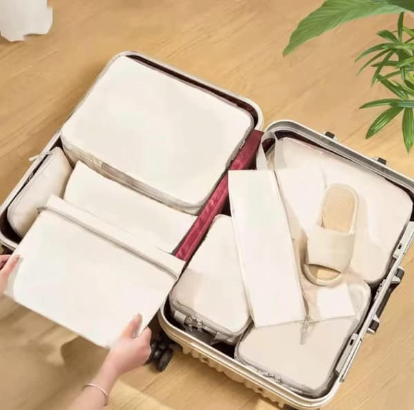 Kompresjonspakkekube 4 stk lettvekt, plassbesparende reiseorganisering bag beige