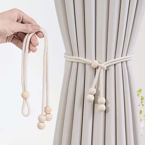 Justerbar gardinstrop med træperler, 4-pak til stue, soveværelse, kontor 4pcs/pack White