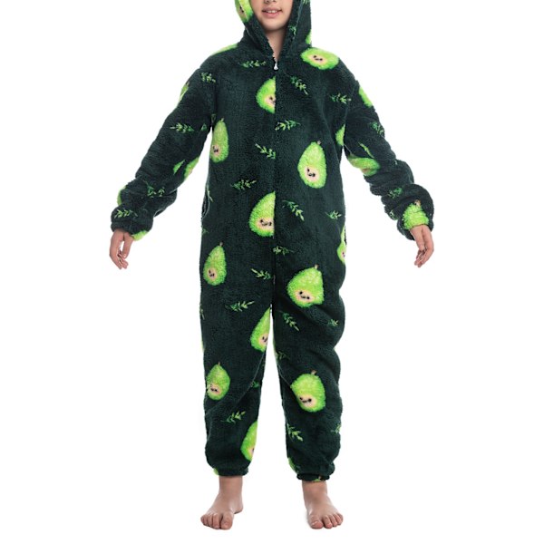 Børne Fleece Heldragt Pyjamas Lynlås Lukning Unisex Mønster Print Hætte Onesie Nattøj til Drenge Piger Type 3 Type 3 140