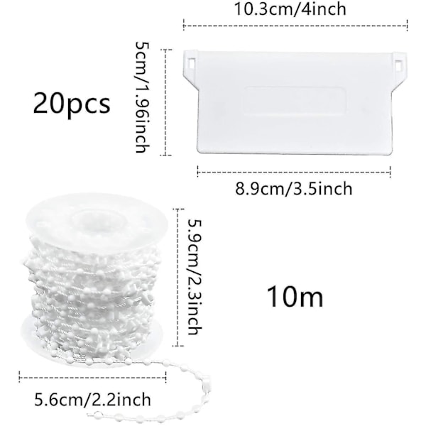20 kpl Pystylamellien Painot, Alapalat 89 mm (3,5 tuumaa) x 10 m, Sälekaihtimien Korjaussarja, Valkoinen [ch]