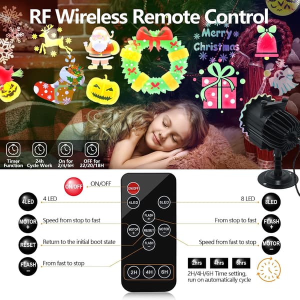 64 Patterns Halloween Christmas Outdoor Projector with Remote Control and Timer, Waterproof Projection Lamp for New Year 2026 Party