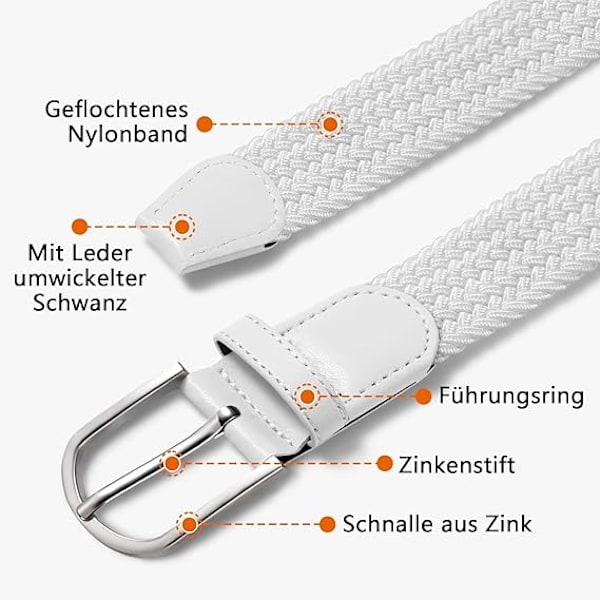 Herrbälte, elastiskt flätat bälte unisex herr dam flätat elastiskt stretchvävt bälte 33mm (1.25\") vitt[ch]