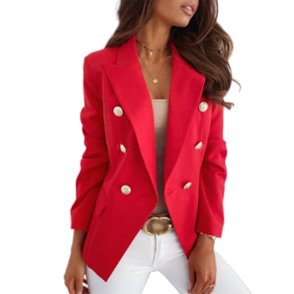 Kvinner Dobbelspent dressjakke langermet kåpe Formell Business Casual Slim Fit Jakke Yttertøy Rød Red XL