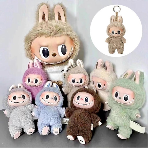 Labubu Macaron Monster Nøkkelring De Spennende Monsters Macarons Vinyl Ansikt Plysj Nøkkelringer Kunst Samleobjekter Lekegaver til Barn 1 Random
