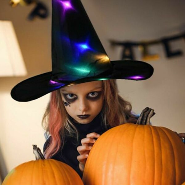 Halloween-hatt med LED-ljus, Häxhatt, Harry Potter-magisk hatt Purple