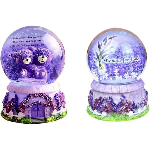 Musikalsk Sne Globe Krystalkugle LED Lys Lilla Bjørn med Resin Base Gave til...