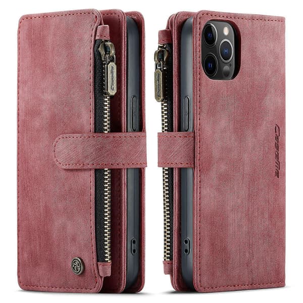 For iPhone 15 14 13 12 11 Pro Max XS XR 8 Wallet Case with Zipper Flip Leather Case red iPhone 11Pro red
