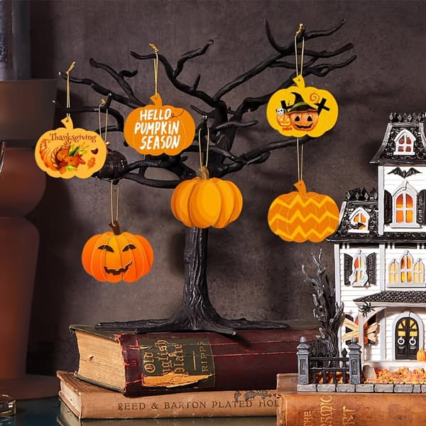 Trægræskarpynt til Halloween- og Thanksgiving-håndværk og efterårsophæng 80pcs