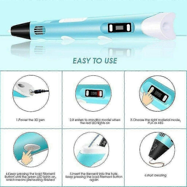 3D Print Pen med LCD-skærm - 12 PLA/ABS Filamenter (36m) til Børn & Voksne