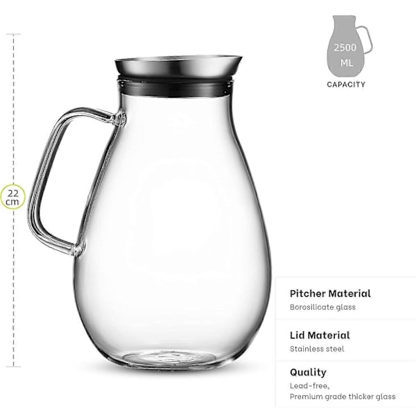 2500ml Glasskanne med Lokk, Vakker Lett Drikkekaraffel med Håndtak Perfekt for Kalde Dager [ch]