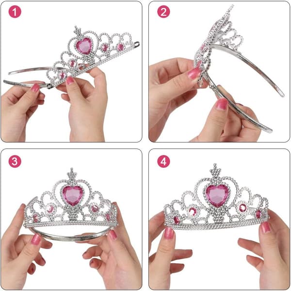 Prinsesse Elsa Kostume Tilbehørssæt til Børn, Inkluderer Fletning, Tiara, Handsker og Tryllestav 6pcs - pink