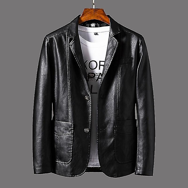 Ledige Blazer Jakker Herre Overtøj Læderjakke Herre Ledig Læderjakke Herre Slim Pu Læderjakke Mode Tøj Sort Black 4XL