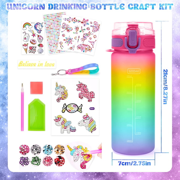Mermaid DIY Diamantkonst Mugg Kit - Barnpysselaktivitet, Återanvändbar 600ml Vattenflaska med Ädelstenar