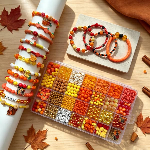 Thanksgiving armbåndsfremstillingssæt, efterårslerperler til DIY smykkefremstilling