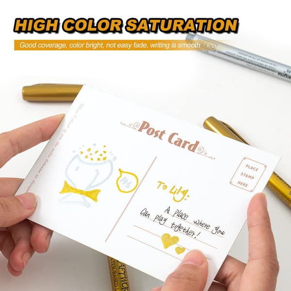 Guld Silver Pennor Metallic Marker, 6 st Silver Guld Penna Akrylfärg Markörer Pennor Tjock & Fin Spets för Hantverk Scrapbooking Stenmålning