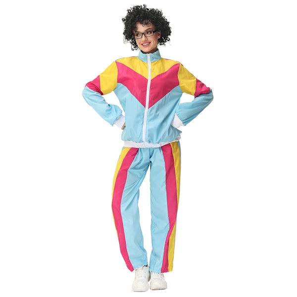 80-tals 90-tals Hippie Disco Cosplay Kostym Outfit Toppar Byxor Sportkläder Retro Hip Hop Jumpsuit Kvinna Halloween Karneval Maskeraddräkt E E S