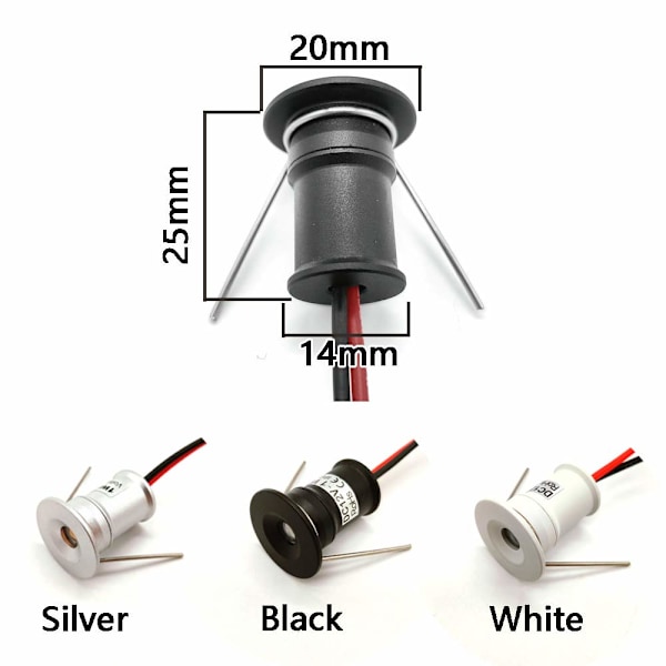 Sort 9-pak Mini 12V 1W LED-spotlight 3000k (120°, Varmt hvid)