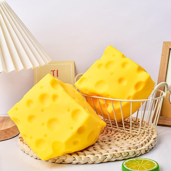 Ekstra Stor Ost Klemmelegetøj, 10 cm Blødt Klemmelegetøj, Elastisk Stressbold, Sensorisk Fidget til Voksne, Skrivebordstilbehør, Gul Cheddar Form 3.93in