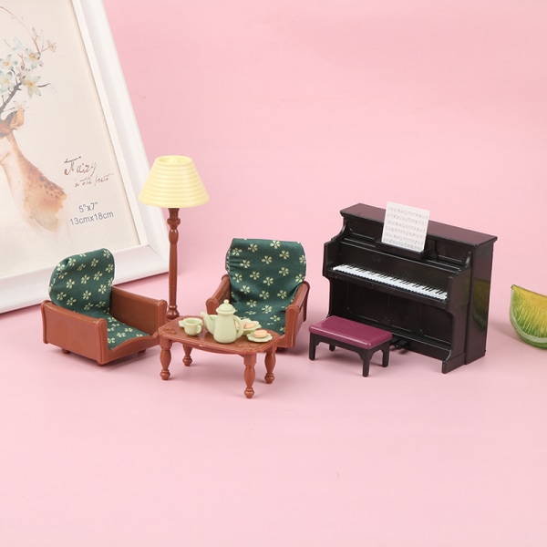 1Set 1:12 Dockhus Mini Piano Soffa Bordslampa Teset Dessert F one size