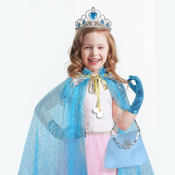 Blå Prinsessekjole Sæt med Kappe & Tiara til Piger 3-8 År[ZHE] Blue