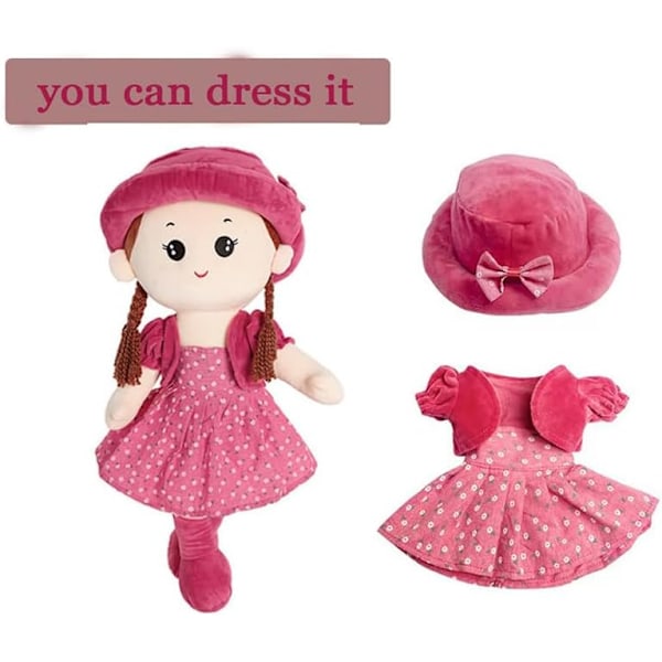 Ragdocka Flicka Söt Plyschleksak Baby Saga Prinsessa Söt Docka Avtagbara Kläder Present till Dop Födelsedag för Åldrar 0+ (Röd)