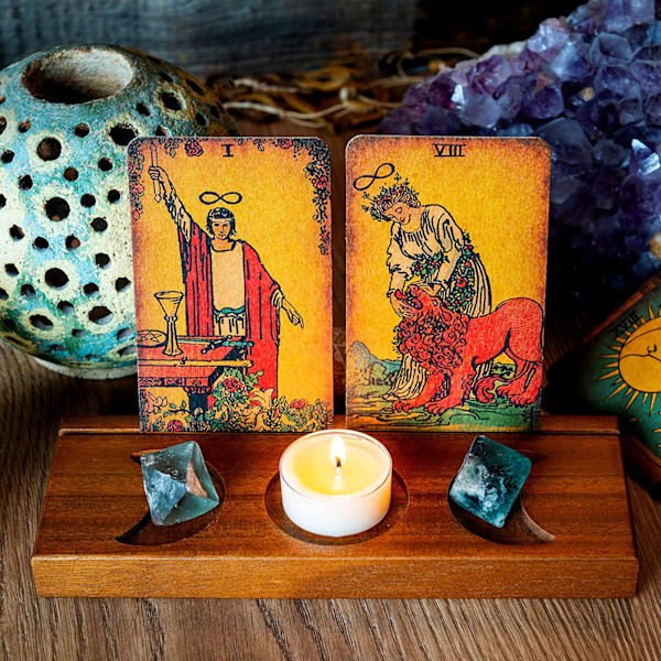 Trä Triple Moon Stativ Trä Tarotkort Ljusdisplayhållare Altartillbehör