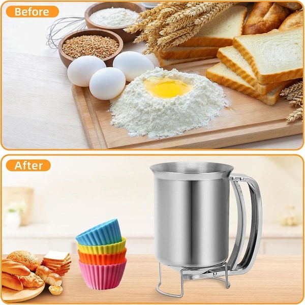 2-i-1 rustfritt stål 800 ml deigdispenser med klemhåndtak, pannekakeheller Deigkanne Blanding Baking Tool (FMY)