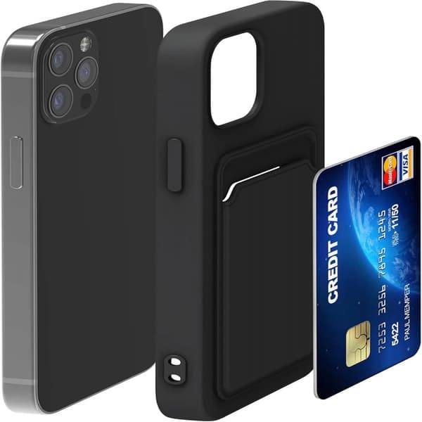 iPhone 12 Cover med Kortholder - Sort Skridsikkert Silikone (Kompatibelt med iPhone 12)