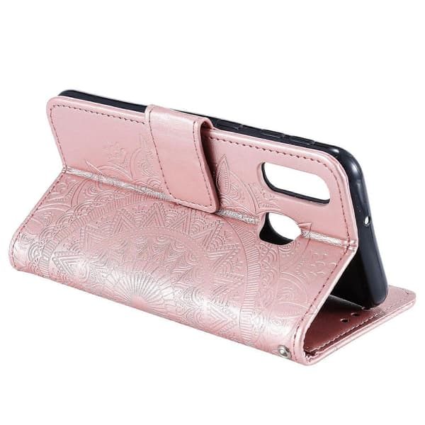 Präglat Mandala Blomma Ställ Plånbok Läderfodral för Samsung Galaxy A40 Rosa g Pink g