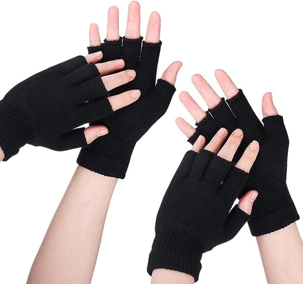 Fingerløse handsker, halvfinger strikkede handsker, 2 par