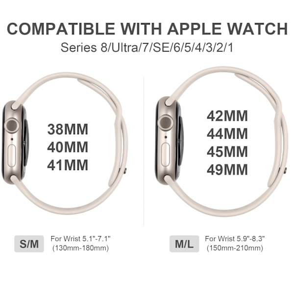 4-pakkia Apple Watch -remmejä, yhteensopiva Apple Watch Ultra/iWatch Series 8 SE 7 6 5 4 3 2 1:n kanssa, vaalea väri