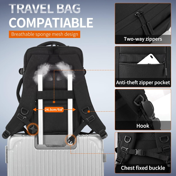Kabine Rygsæk 40x20x25 cm, Rejserygsæk til Ryanair, Laptop Rygsæk til Mænd og Kvinder[ZHE]