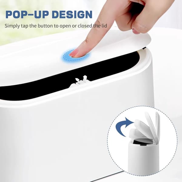Mini Sensor Trash Can, Compact ABS Plastic Countertop Desktop Waste Bin For Kitchen Bathroom Office Car, 11x13x22cm, White