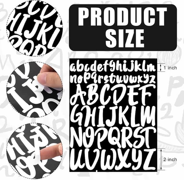 520 Self-Adhesive Letters, 10 Sheets 2.5 cm 5 cm Uppercase Stickers Practical Letters (White) White