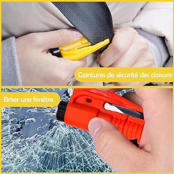 Fönsterkrossare 2-pack säkerhetsbältesskärare nödkrosshammare, 3-i-1 multiverktyg med visselpipa röd