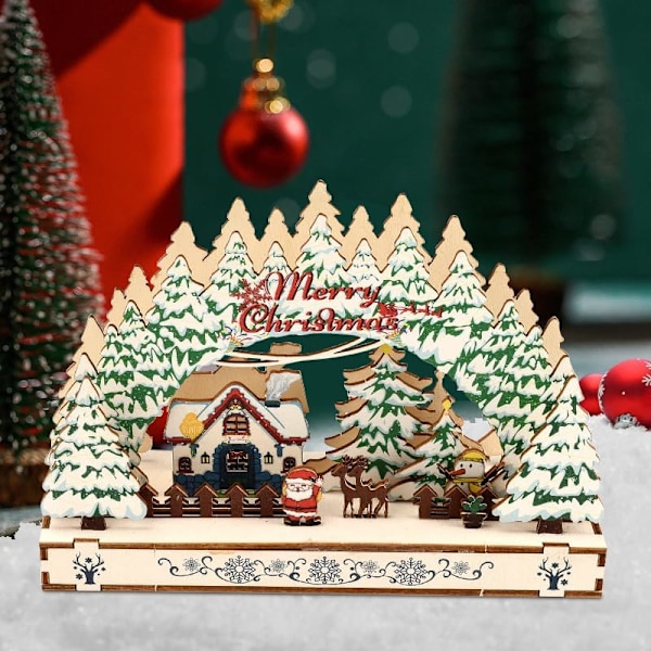 3D Jultomte Pussel i Trä, Byhusmodell för Vuxna, Julgåva, Vinterbordsprydnad, A A