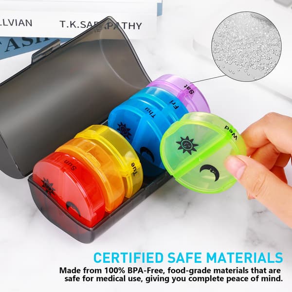 Weekly Pill Organizer 7-Day, 2 Times a Day (Morning & Evening), Pill Box with 14 Compartments, Portable Travel Pill Case with Secure Locks & Flip Lids