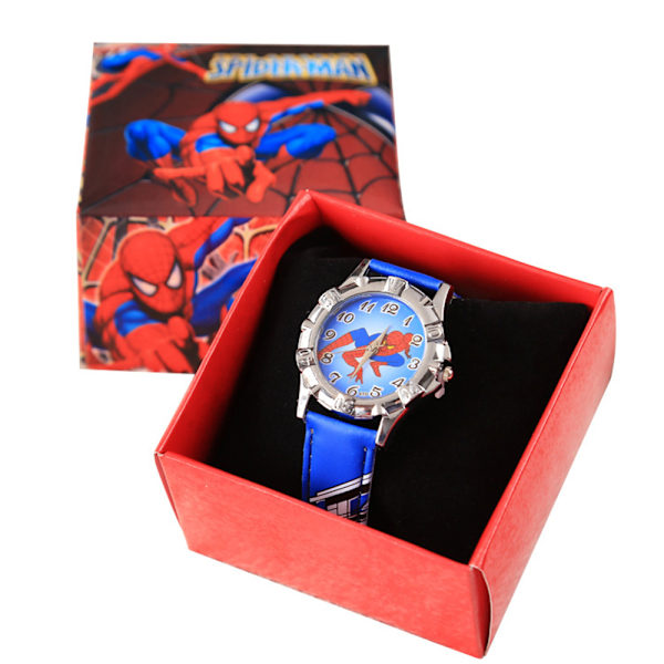 Børn Spiderman tegneserie læderrem mekanisk ur Gave Royal Blue
