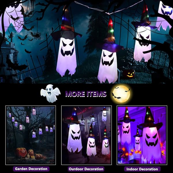 Utomhus Halloween-dekorationer Hängande Spöke med Häxhattar, 5-pack, CJY