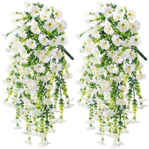 Artificial Hanging Flowers 2-pack, UV-resistant Morning Glory Vines 75 cm White white